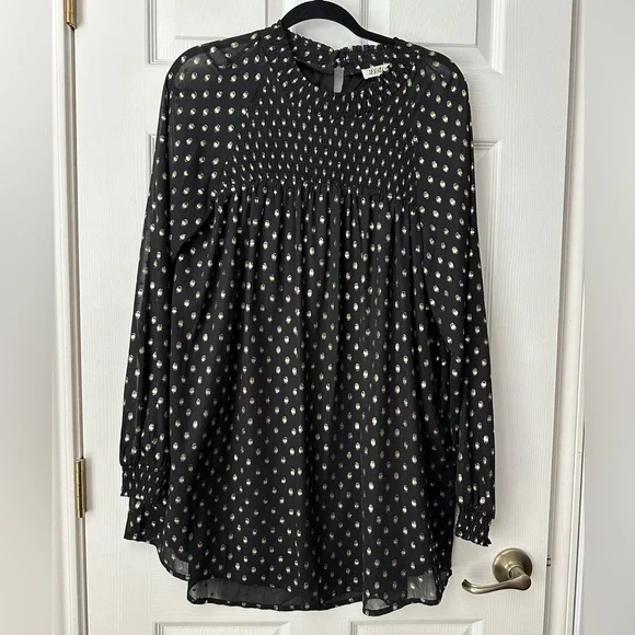 Listicle | Dresses | Black And Gold Polka Dot Longsleeve Swing Dress Spring  Dress For Work | Poshmark